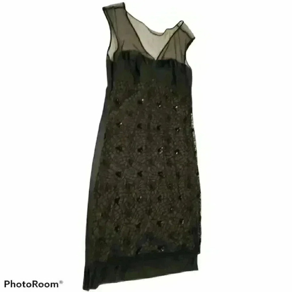 Vintage La Perla Black Silk Dress Sheer Lace Top Beaded Marvel Nighty Slip sz S - Picture 10 of 11